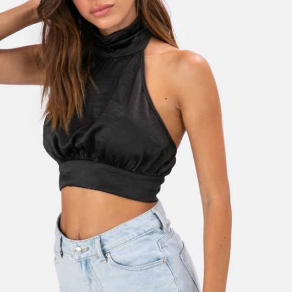 Adika Tops - Black Satin Halter Top